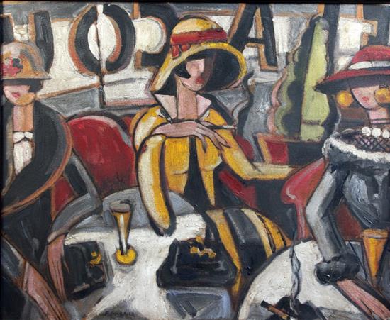 F Chabrier Cafe interior with woman smoking, 28.75 x 36in.